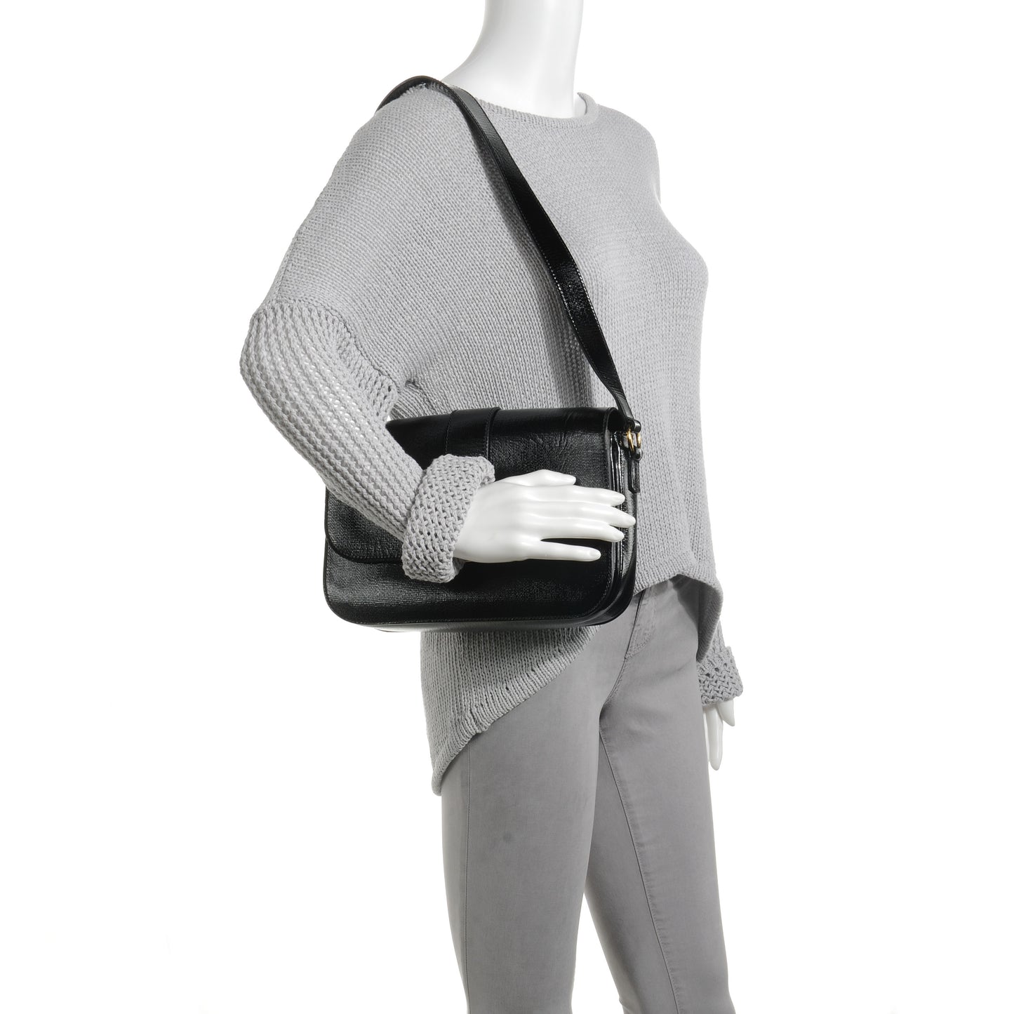 Patent Textured Leather Large Chyc Flap Black