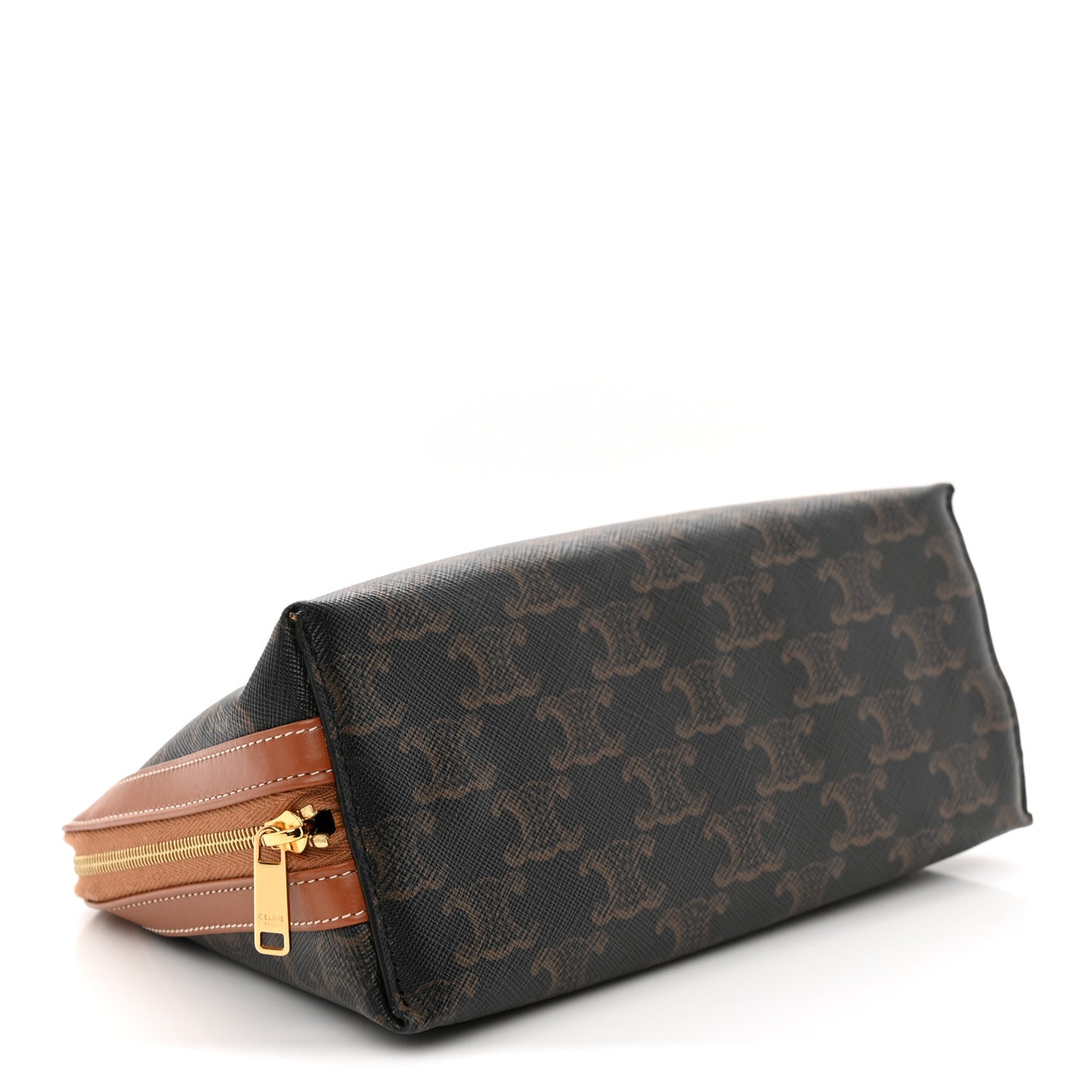 Triomphe Canvas Calfskin Medium Cosmetic Pouch Tan