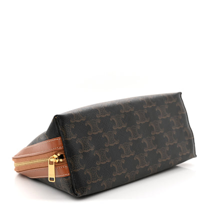 Celine Triomphe Canvas Calfskin Medium Cosmetic Pouch Tan 4 of 10