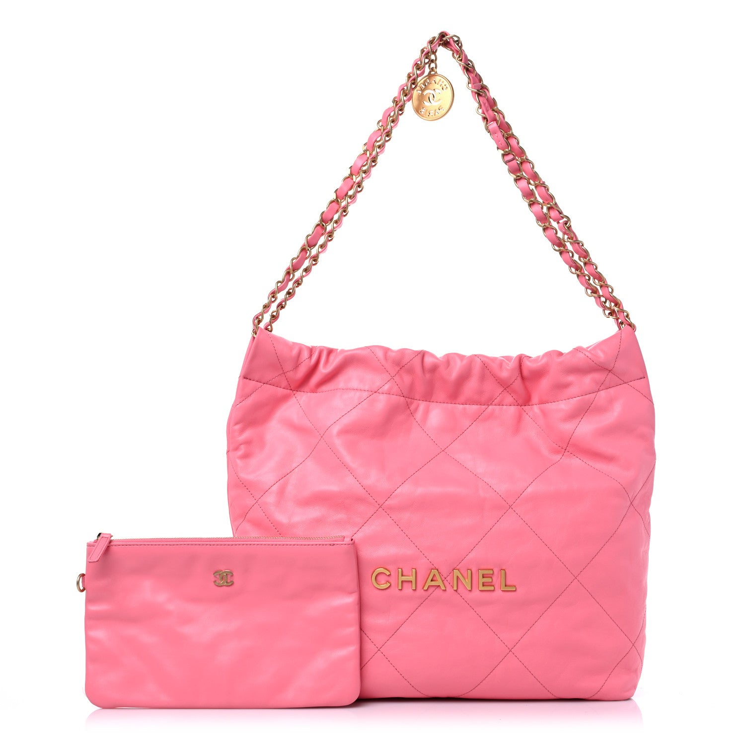 Chanel Shiny Calfskin Quilted Small Chanel 22 Coral Pink 1 of 6