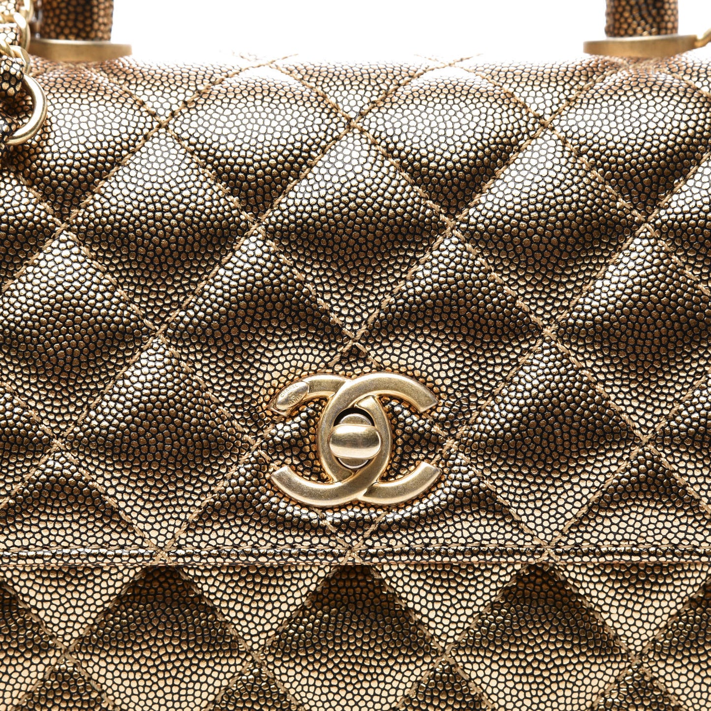 Metallic Caviar Quilted Mini Coco Handle Flap Gold