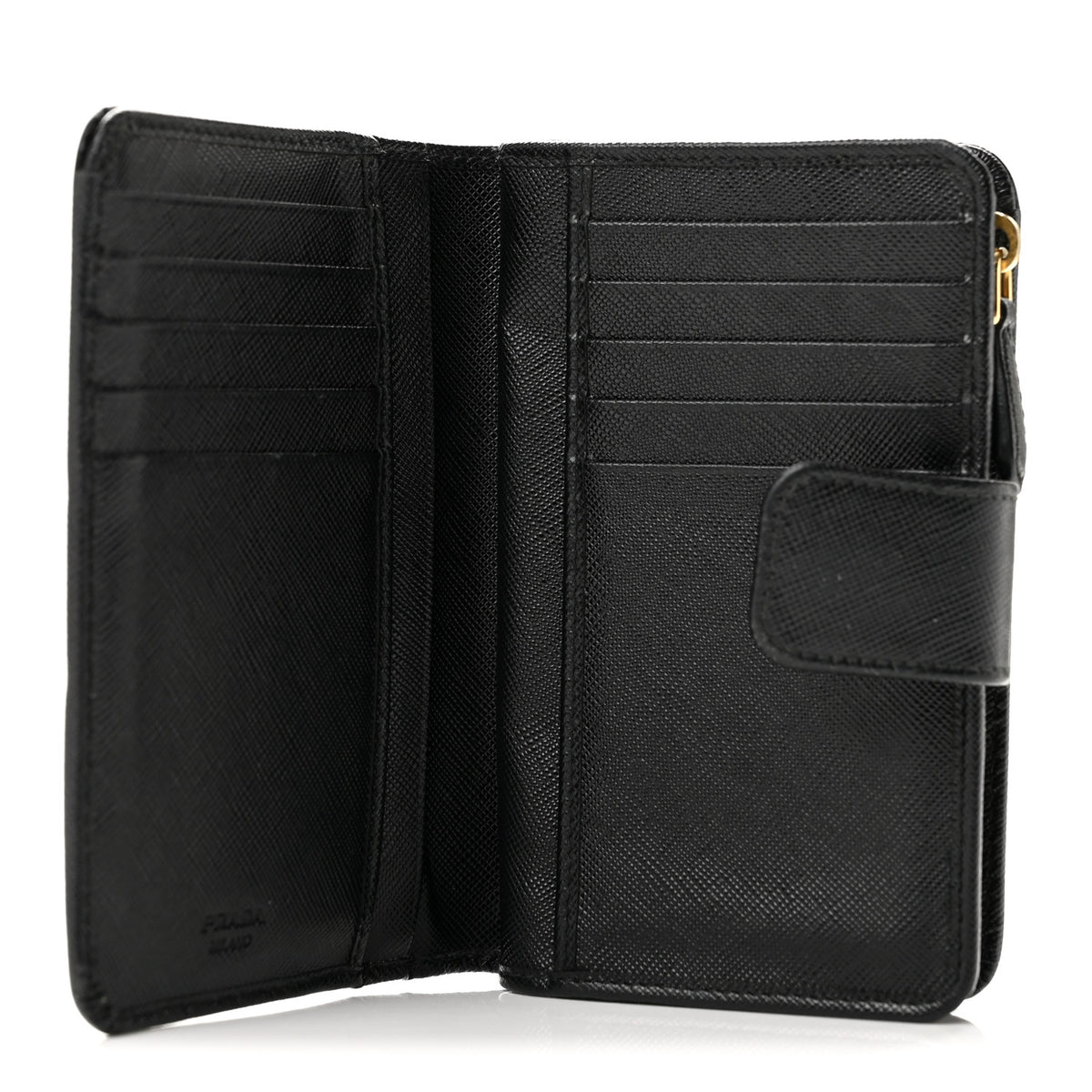 Saffiano Metal Compact Zip Around Wallet Black