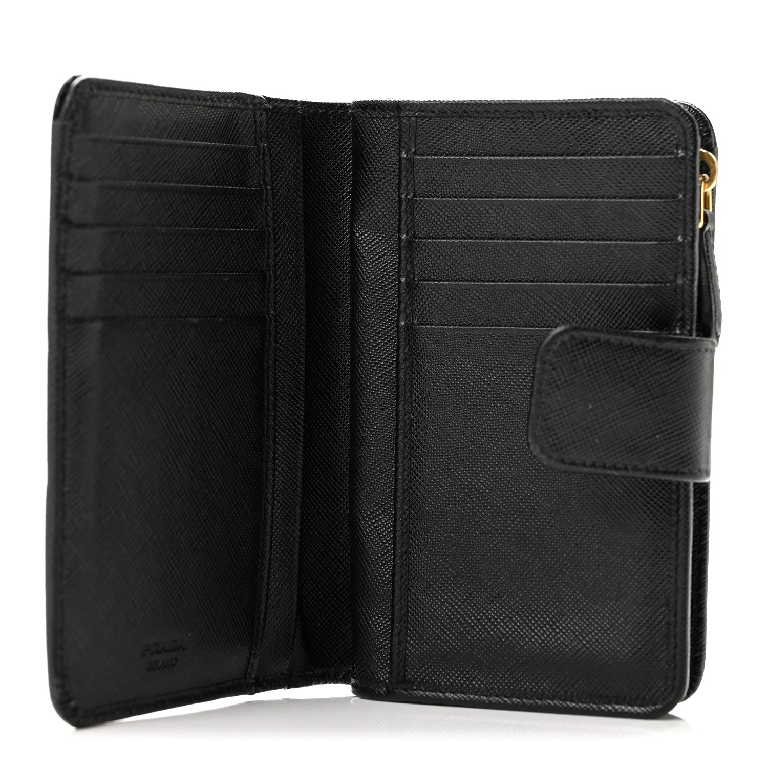 Prada Saffiano Metal Compact Zip Around Wallet Black 5 of 10