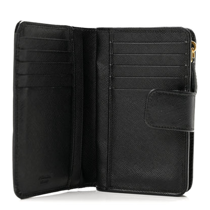 Prada Saffiano Metal Compact Zip Around Wallet Black 5 of 10