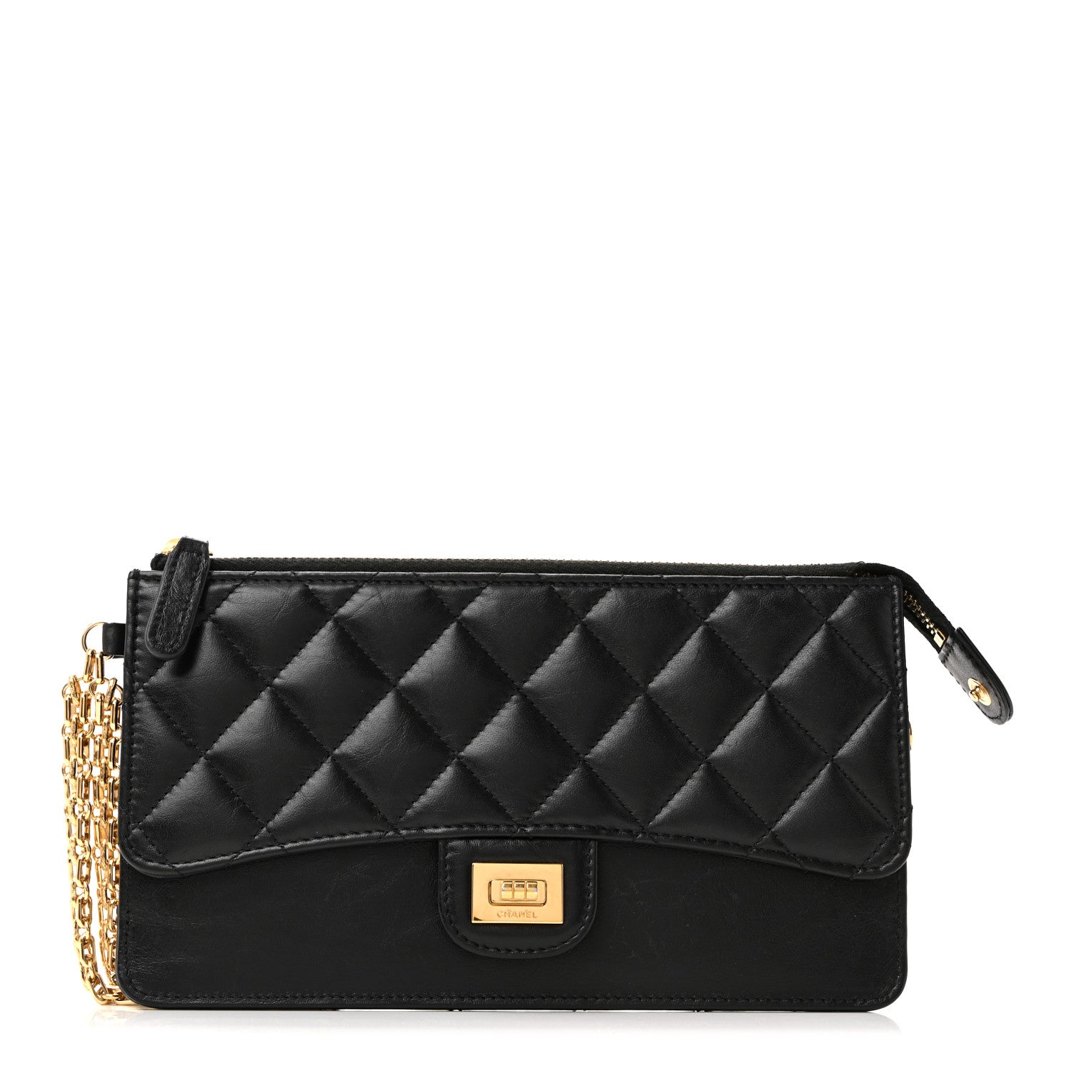 Chanel Aged Calfskin Quilted 2.55 Reissue Pouch With Chain Handle Black 1 of 27