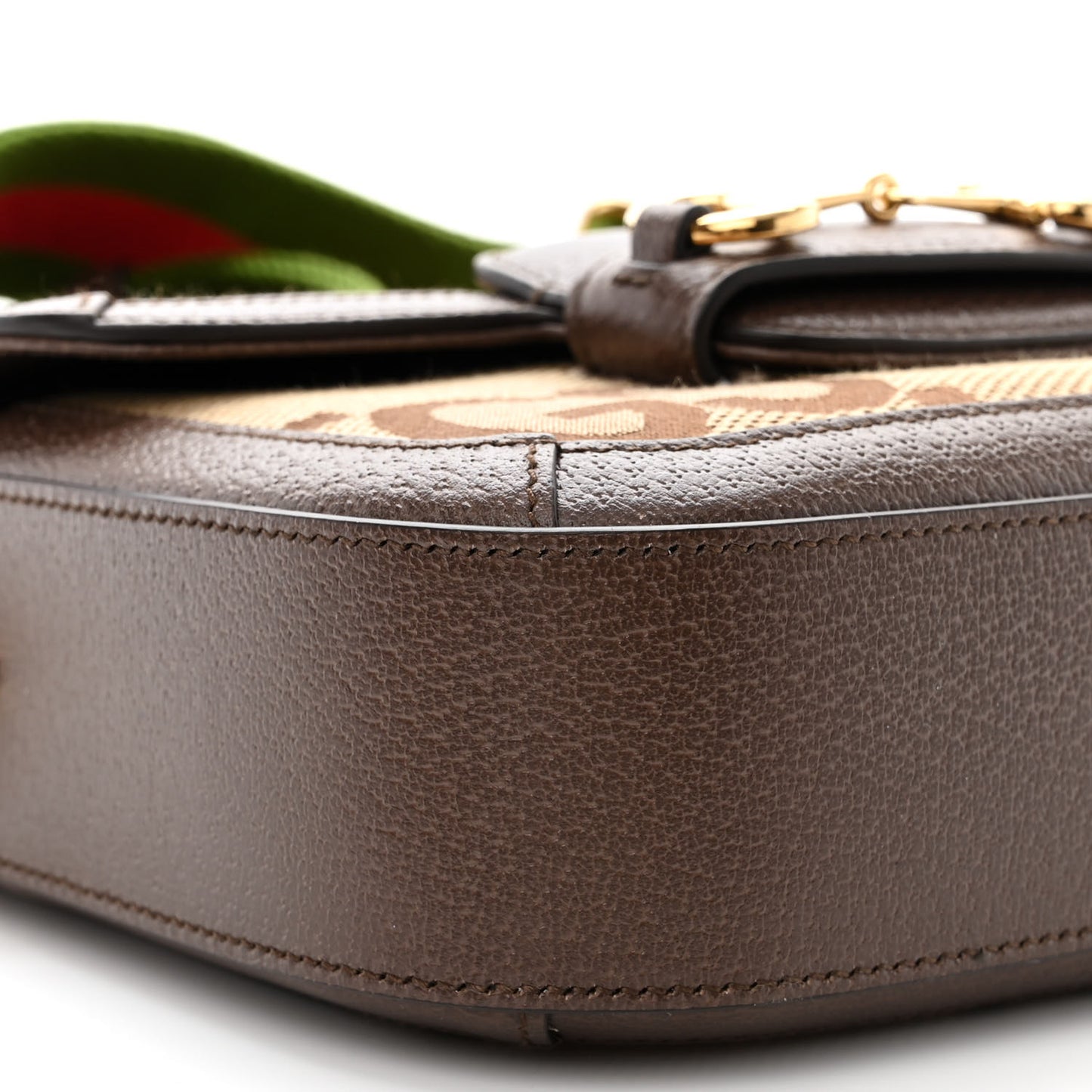 Monogram Jumbo GG Textured Dollar Calfskin Web Mini Horsebit 1955 Shoulder Bag Camel Ebony New Acero