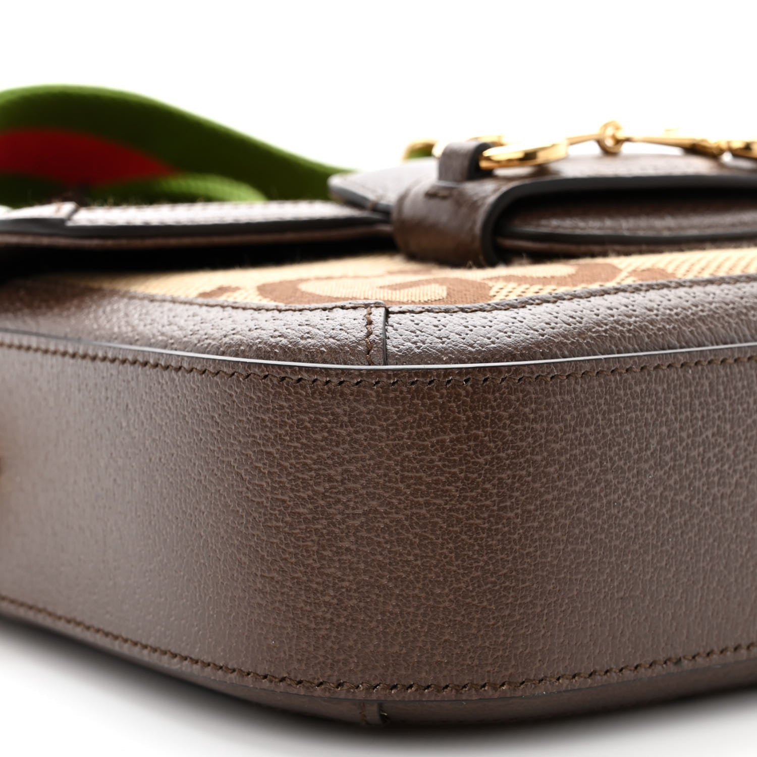 Gucci Monogram Jumbo GG Textured Dollar Calfskin Web Mini Horsebit 1955 Shoulder Bag Camel Ebony New Acero 9 of 10