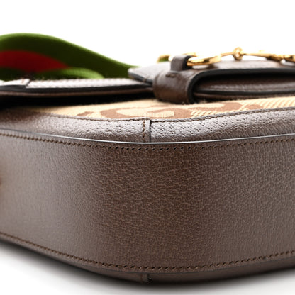 Gucci Monogram Jumbo GG Textured Dollar Calfskin Web Mini Horsebit 1955 Shoulder Bag Camel Ebony New Acero 9 of 10