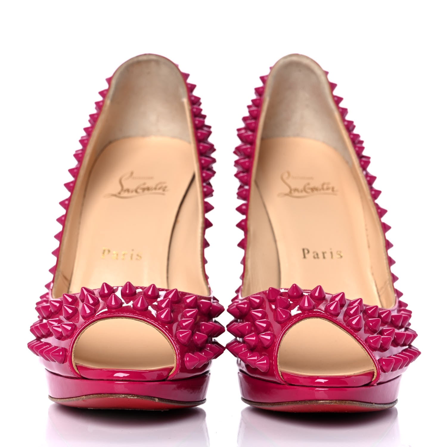 Christian Louboutin Patent Yolanda Spikes 120 Pumps 37 Grenadine 2 of 8
