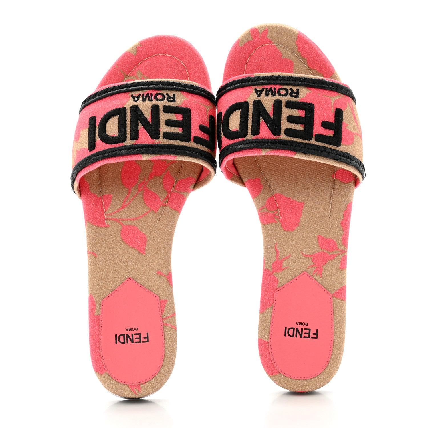 Fendi Canvas Rose Logo Embroidered Flat Slide Sandals 36 Kissed Black 2 of 9