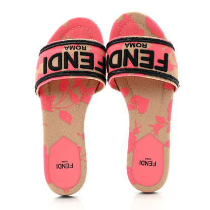 Fendi Canvas Rose Logo Embroidered Flat Slide Sandals 36 Kissed Black 2 of 9