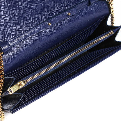 Saint Laurent Grain de Poudre Matelasse Chevron Medium Monogram Chain Wallet Navy 5 of 7