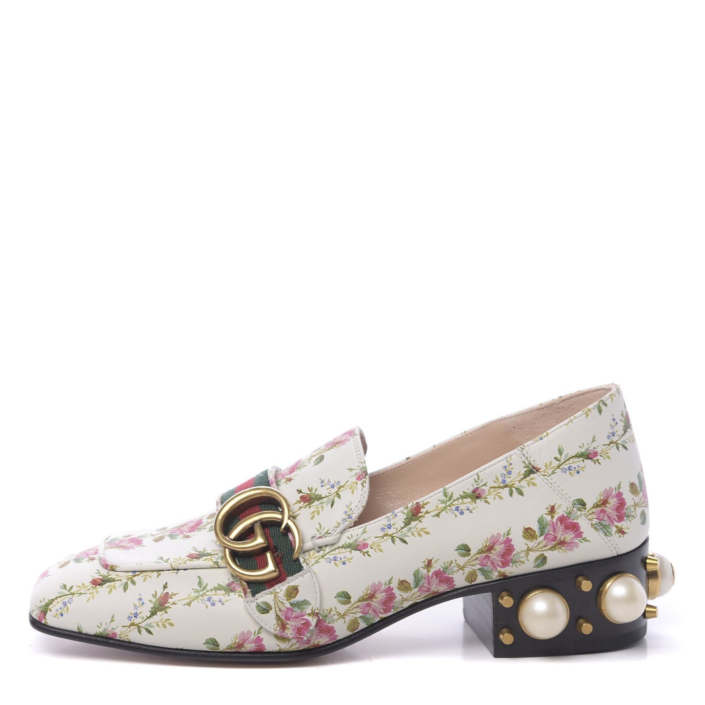 Calfskin Web Pearl Floral Embellished Peyton Loafer 36 White Multicolor