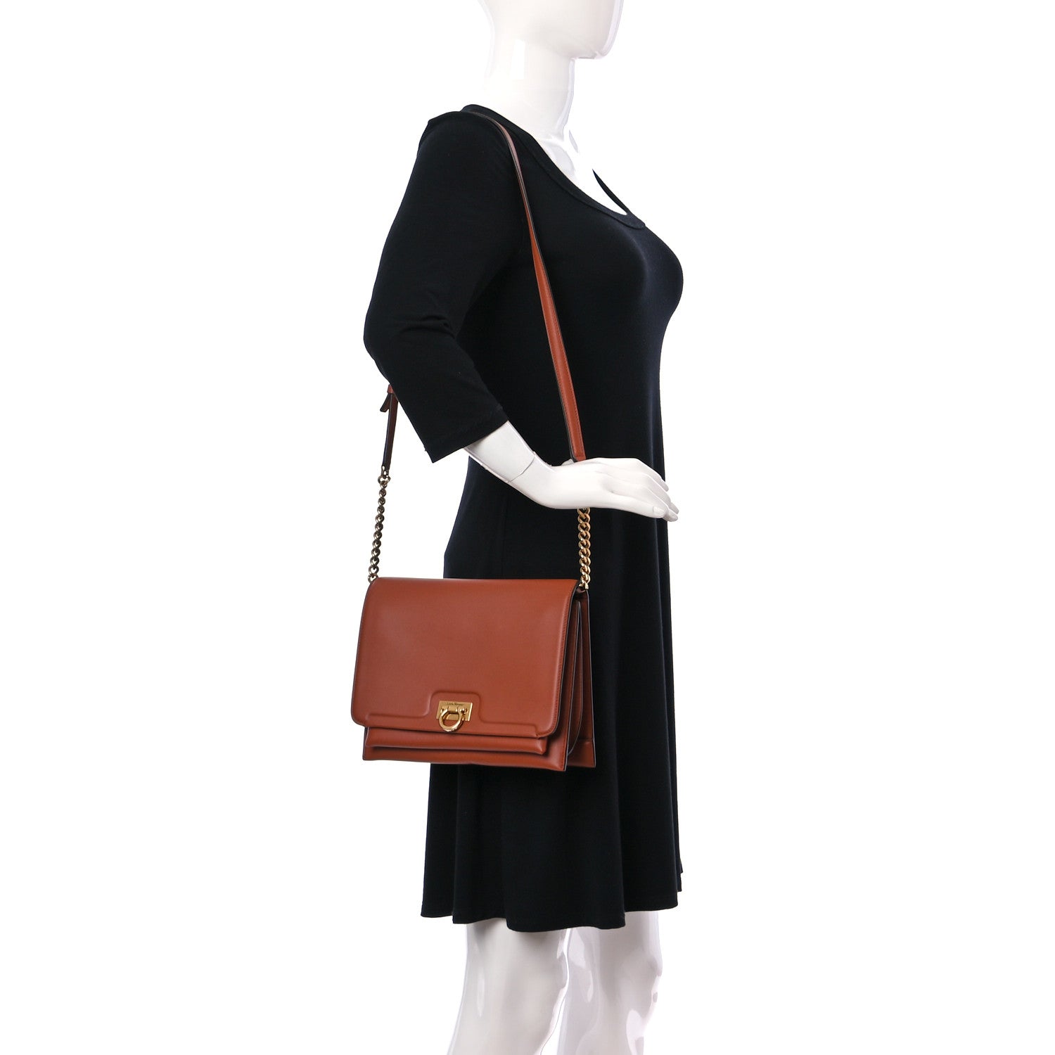 Salvatore Ferragamo Calfskin Trifolio Flap Bag Siena Tan 2 of 9