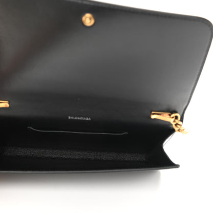 Balenciaga Grained Calfskin Logo Everyday Phone Holder Wallet On Chain Black White 5 of 10