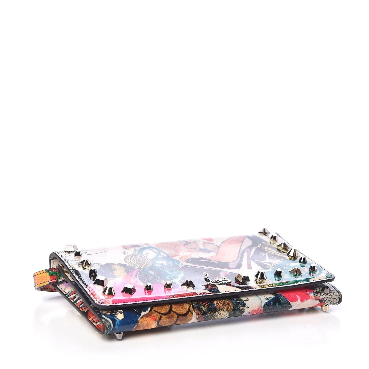 Patent Printed Collage Flap Wallet Multicolor