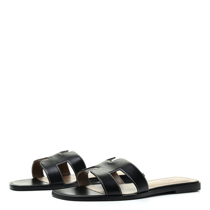 Hermes Box Calfskin Oran Sandals 41 Black 3 of 8
