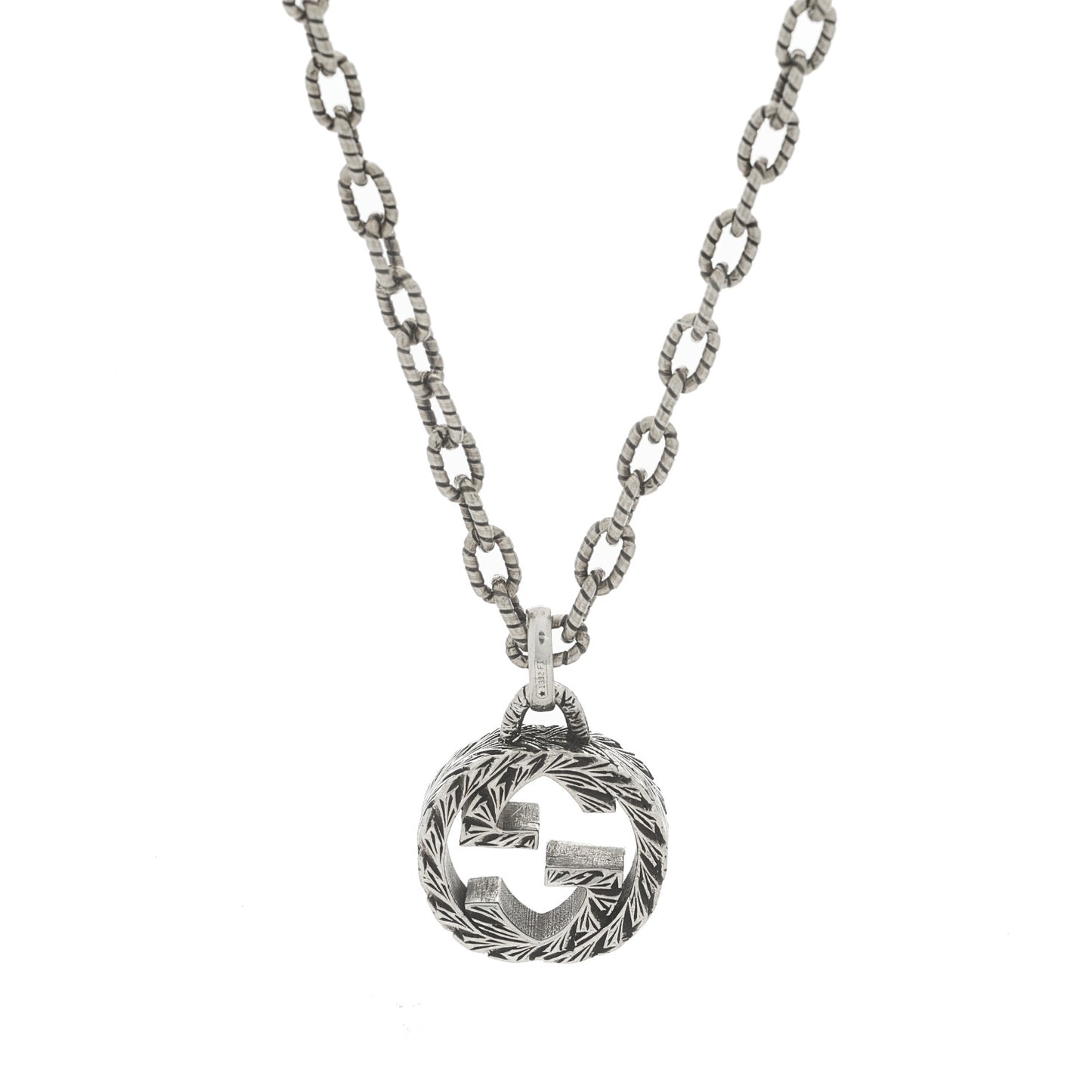 Sterling Silver Small Textured Interlocking G Pendant Necklace