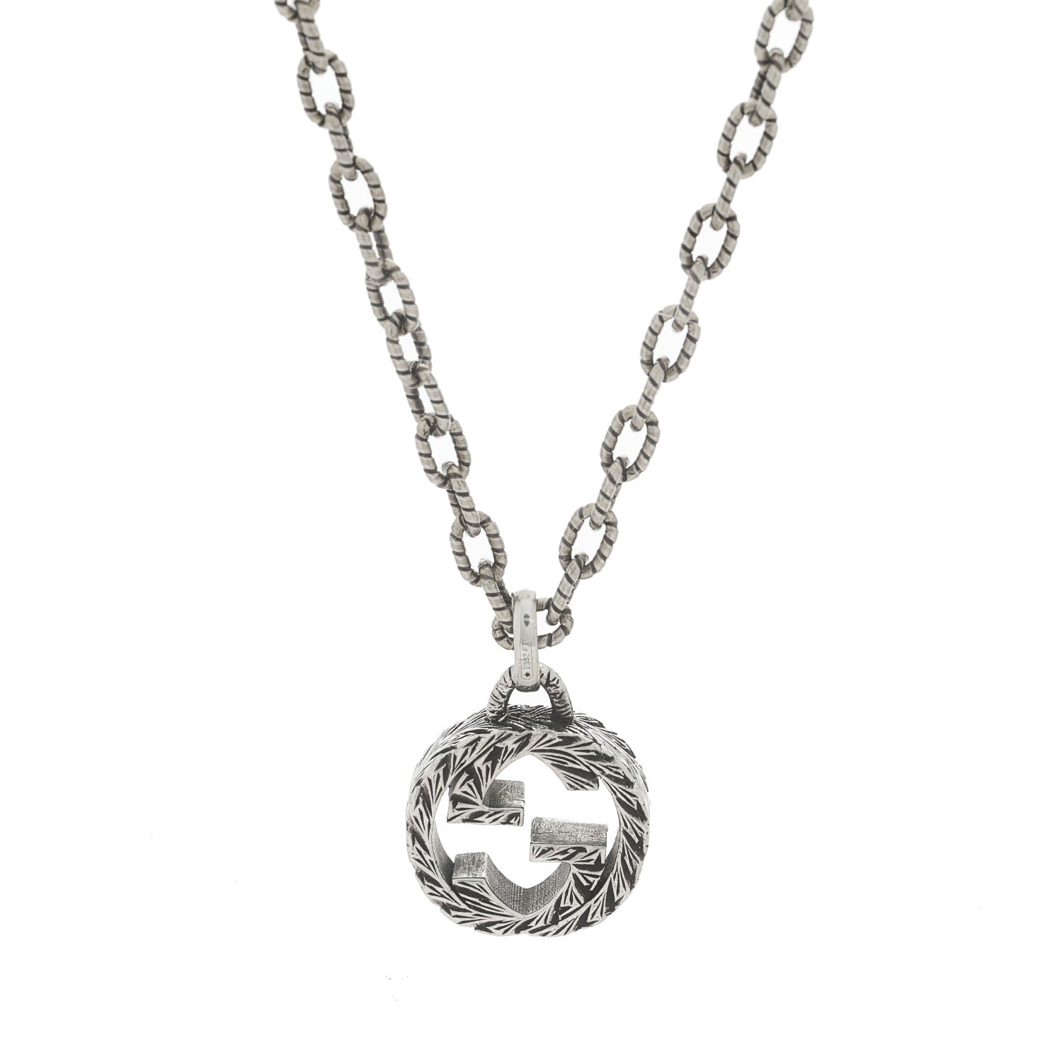 Gucci Sterling Silver Small Textured Interlocking G Pendant Necklace 5 of 9