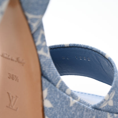 Louis Vuitton Monogram Jacquard Denim Platform Sandals 38.5 Blue 9 of 11