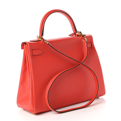 Hermes Evercolor Verso Kelly Retourne 32 Capucine Rouge H 3 of 12