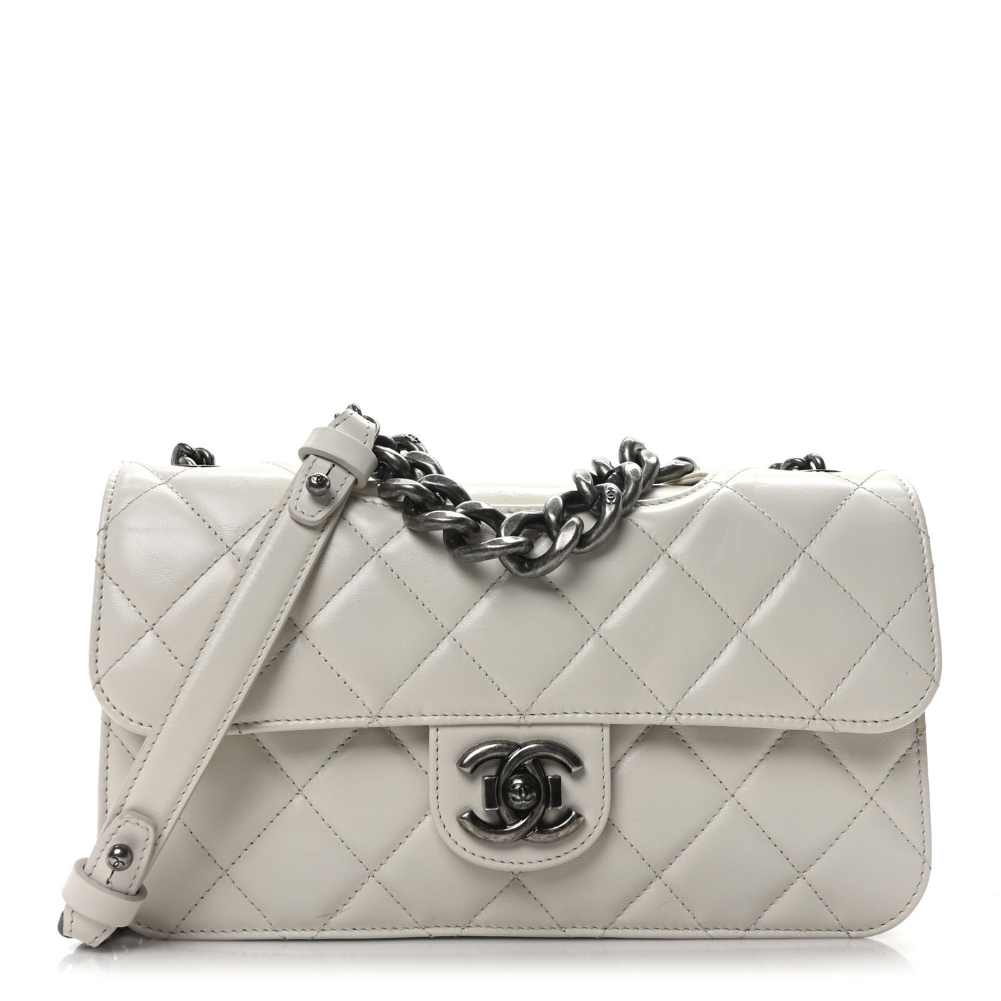 Glazed Calfskin Medium Perfect Edge Flap White