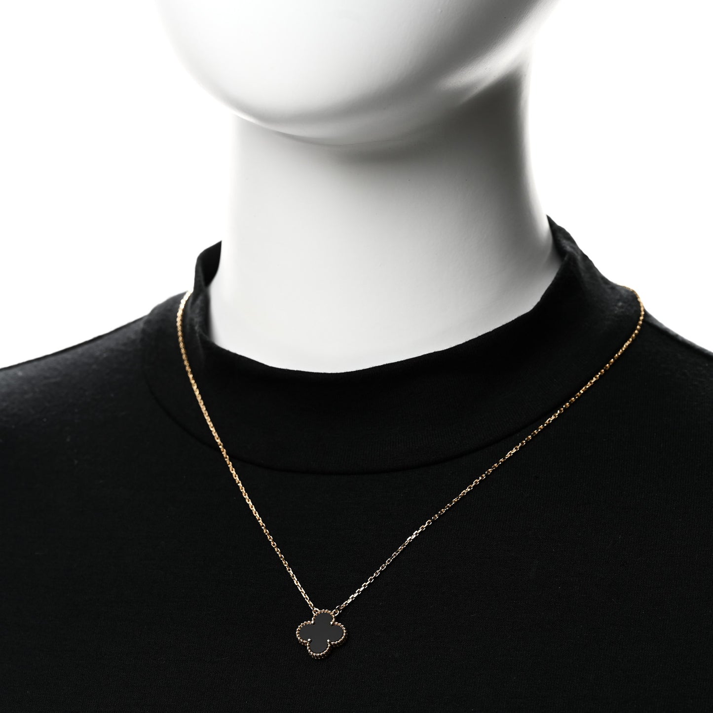 18K Yellow Gold Black Onyx Vintage Alhambra Pendant Necklace