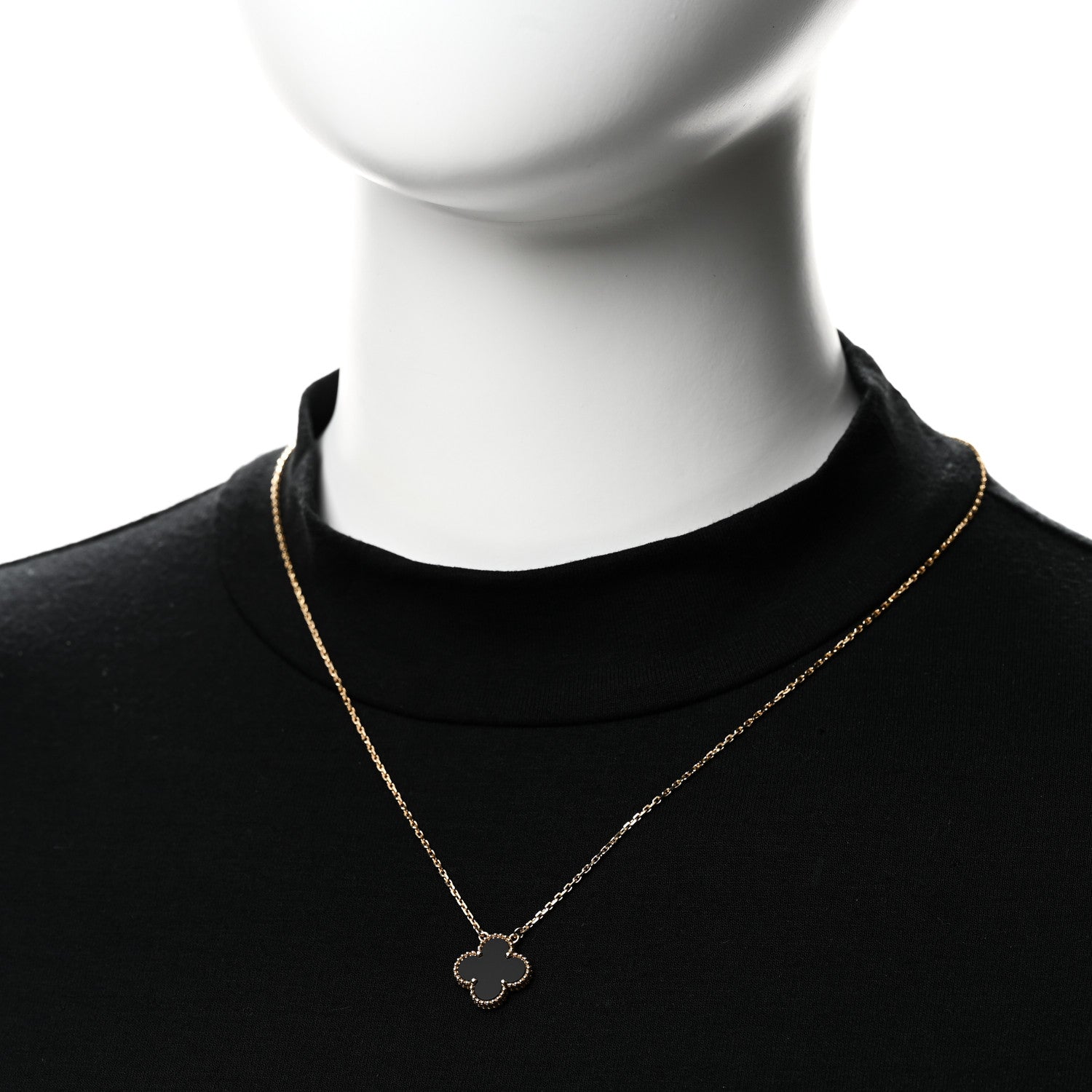 Van Cleef & Arpels 18K Yellow Gold Black Onyx Vintage Alhambra Pendant Necklace 2 of 7
