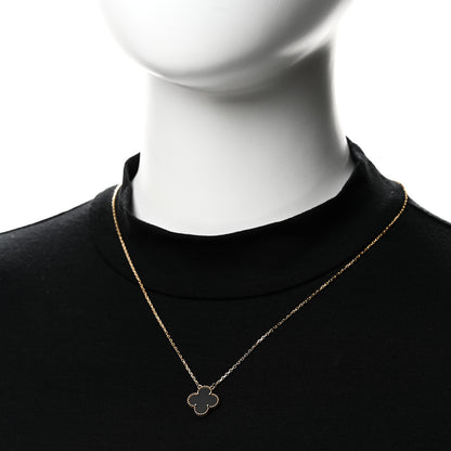 Van Cleef & Arpels 18K Yellow Gold Black Onyx Vintage Alhambra Pendant Necklace 2 of 7