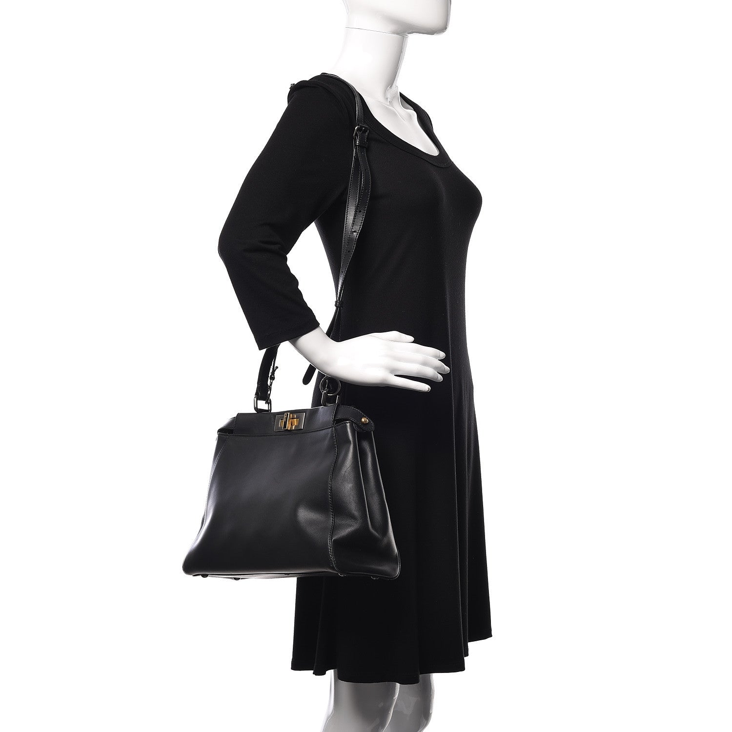 Fendi Vitello Suede Medium Peekaboo Iconic Satchel Black 3 of 15