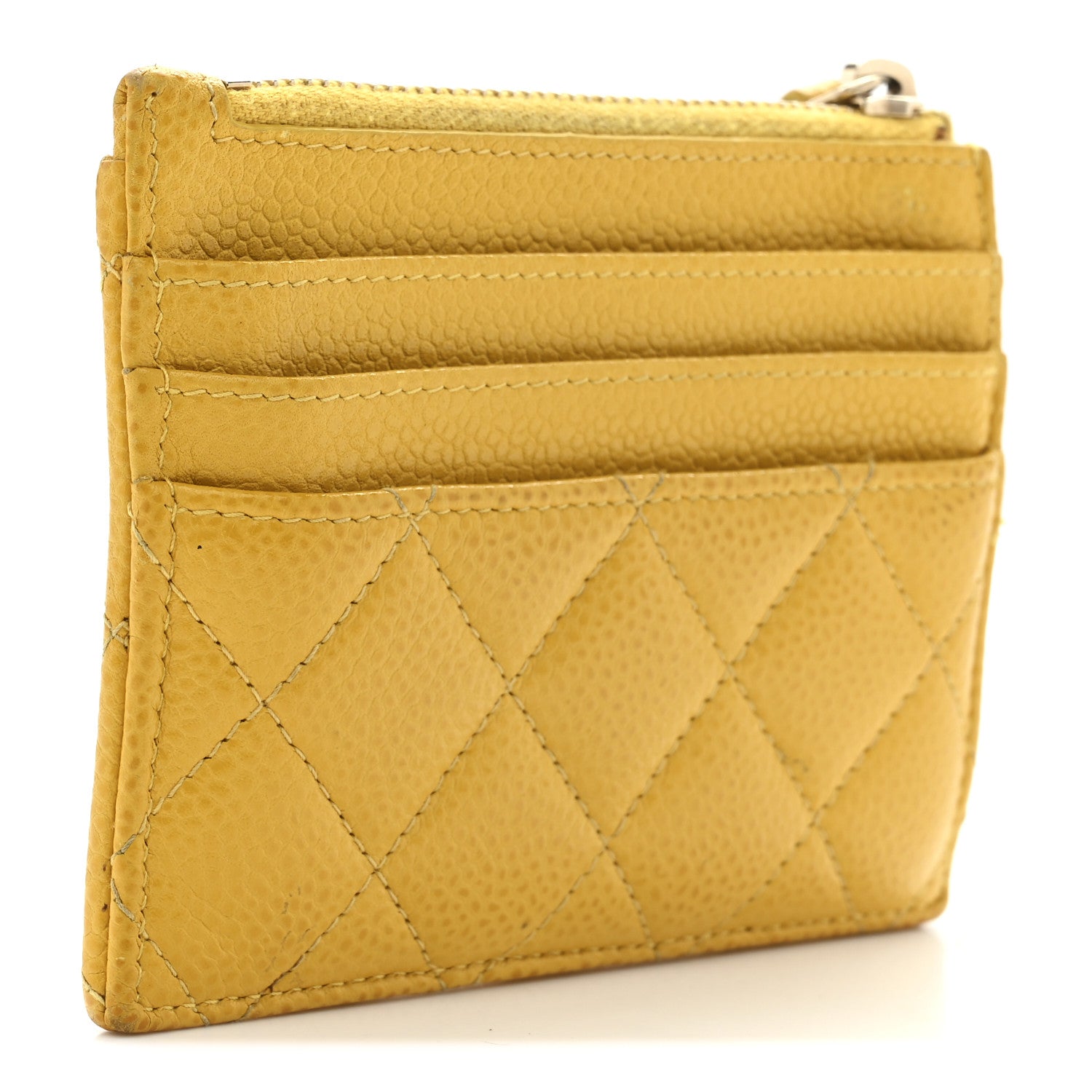 Chanel Caviar Quilted CC Zip Card Holder Yellow 3 of 7