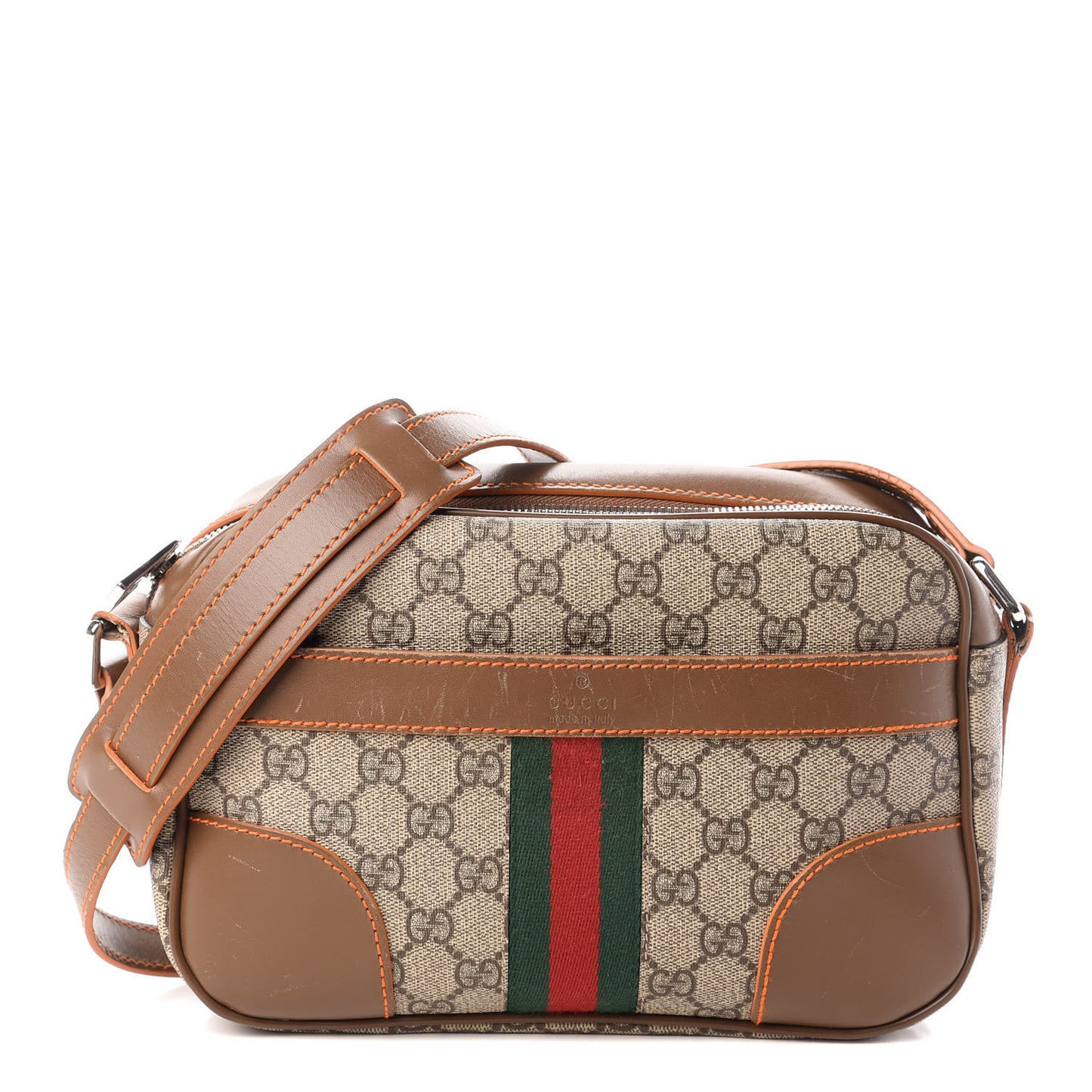 GG Supreme Monogram Web Medium Shoulder Bag Brown