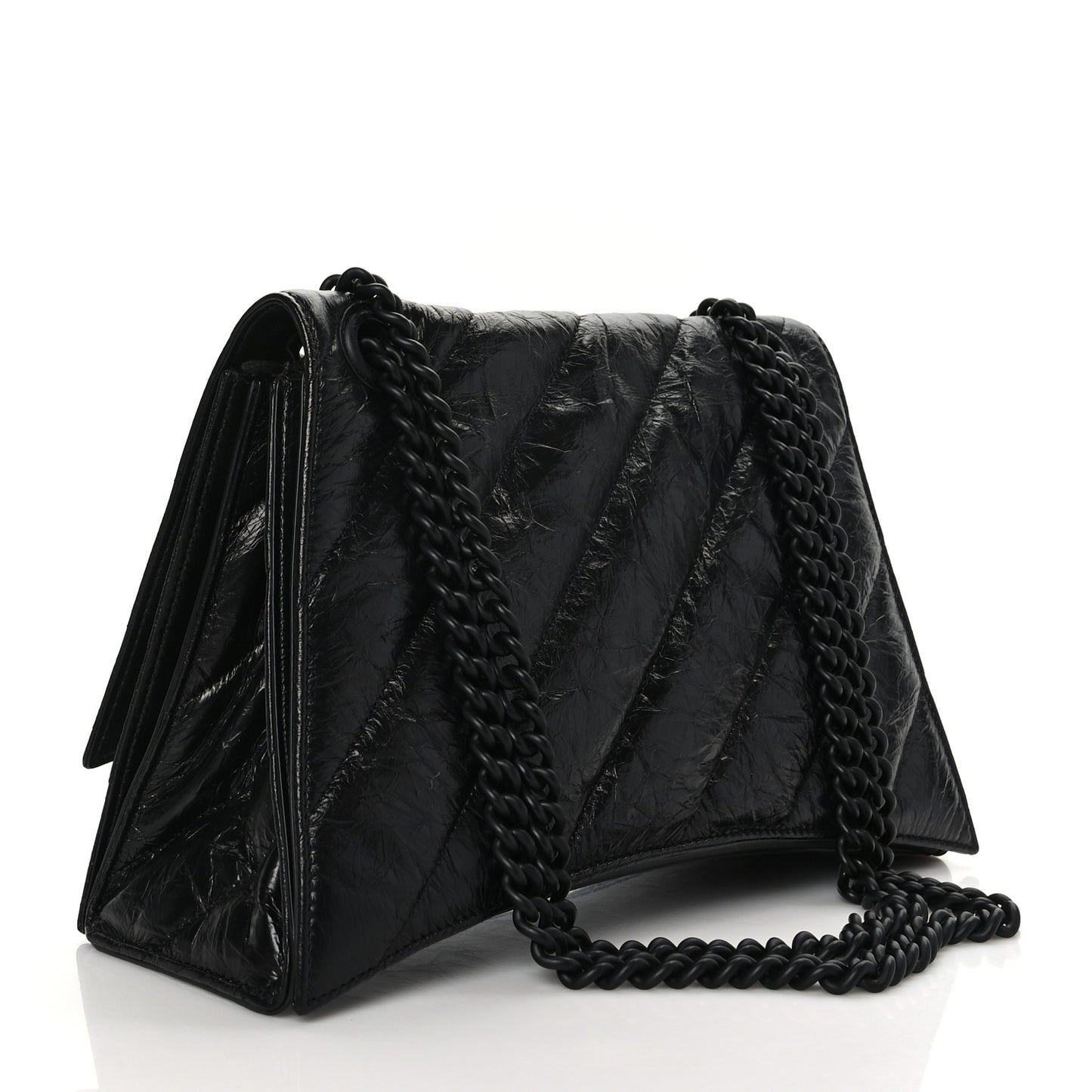 Crushed Calfskin Quilted Matte Black Hardware Medium Crush Chain Bag Black