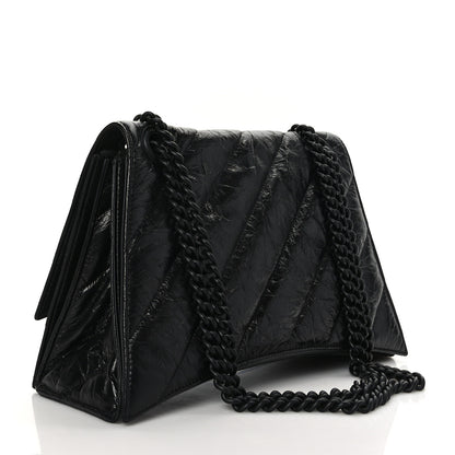 Balenciaga Crushed Calfskin Quilted Matte Black Hardware Medium Crush Chain Bag Black 3 of 9