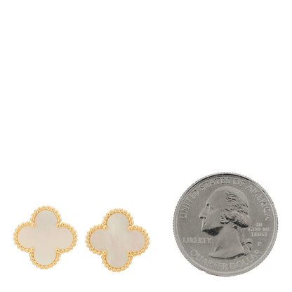 Van Cleef & Arpels 18K Yellow Gold Mother of Pearl Vintage Alhambra Earrings 2 of 5