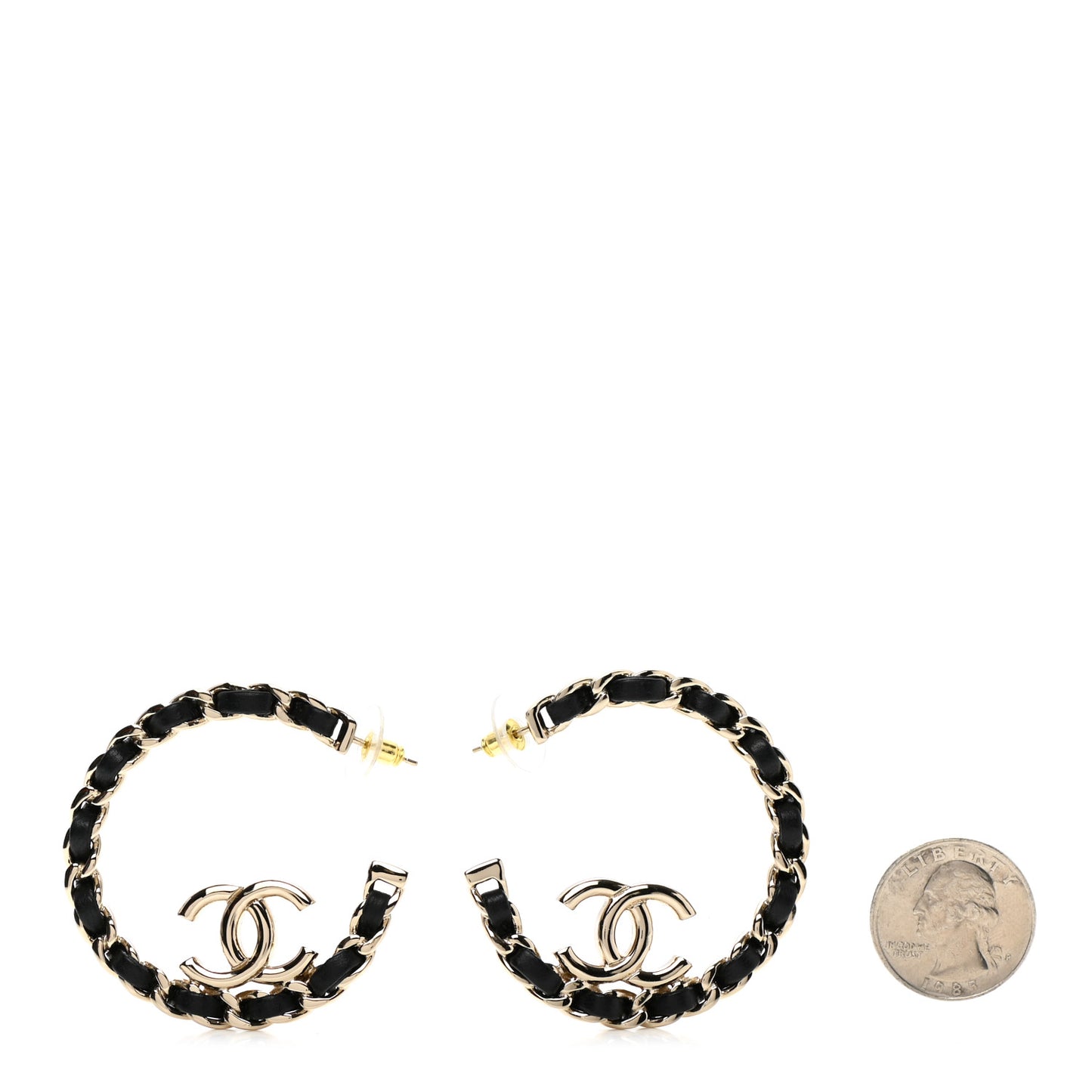 Lambskin CC Chain Hoop Earrings Gold Black