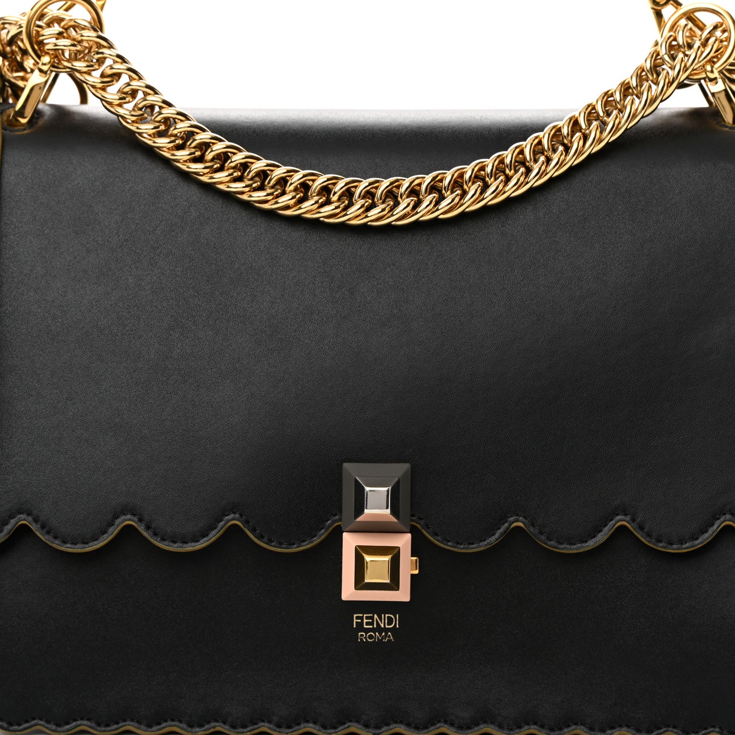 Vitello Liberty Scalloped Studded Kan I Shoulder Bag Black