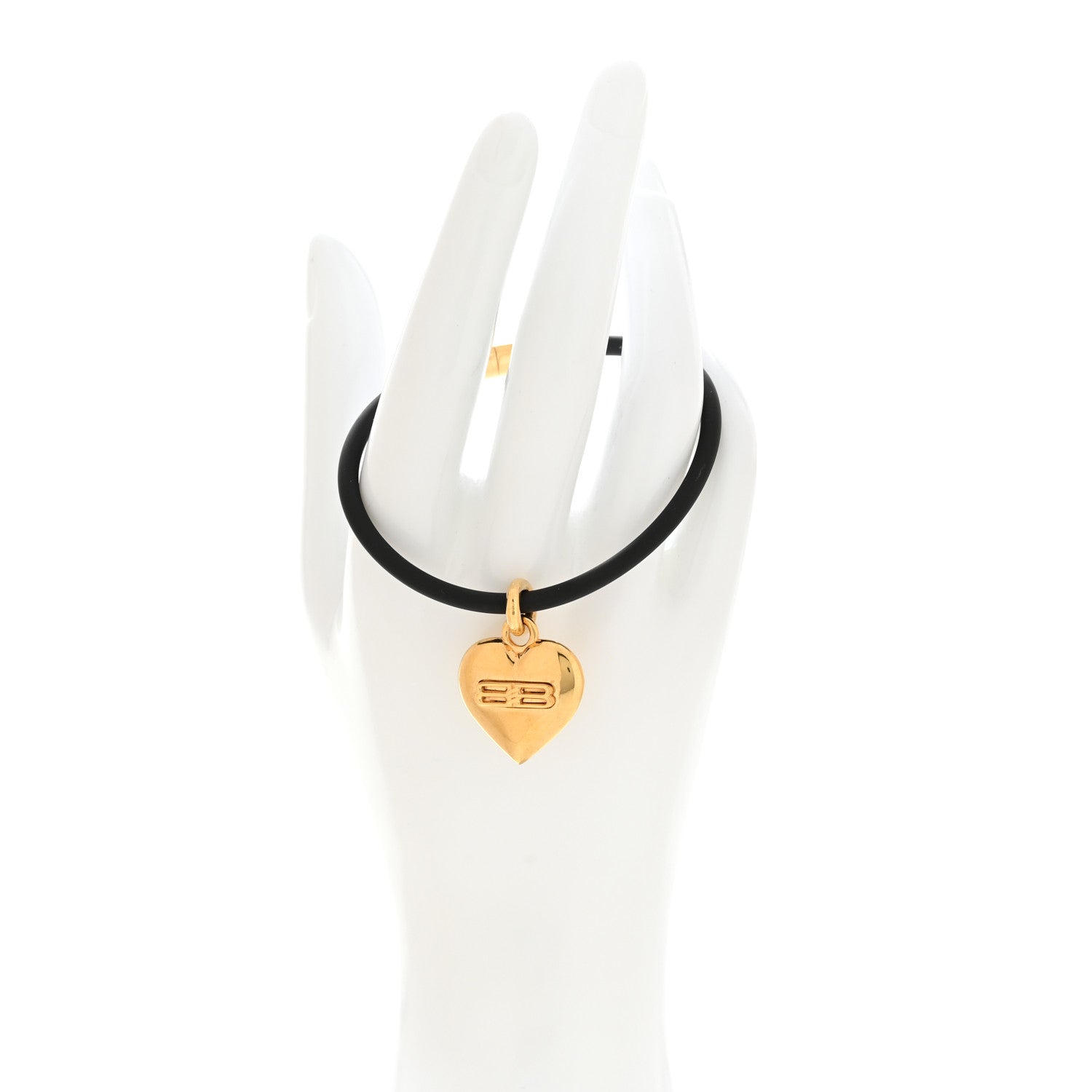 Balenciaga Rubber BB Heart Bracelet M Gold Black 2 of 5