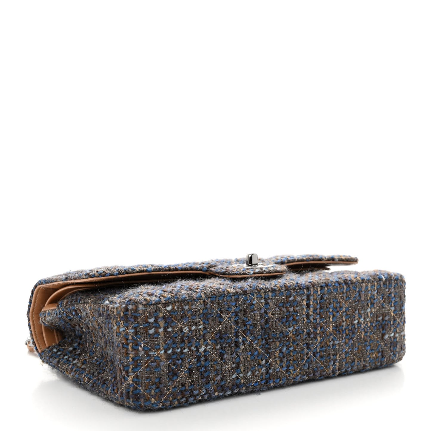 Tweed Quilted Medium Double Flap Brown Blue