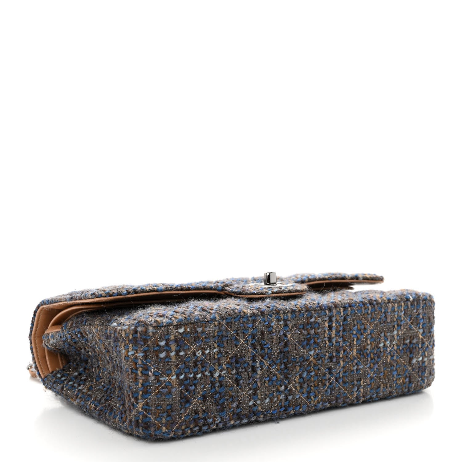 Chanel Tweed Quilted Medium Double Flap Brown Blue 4 of 10