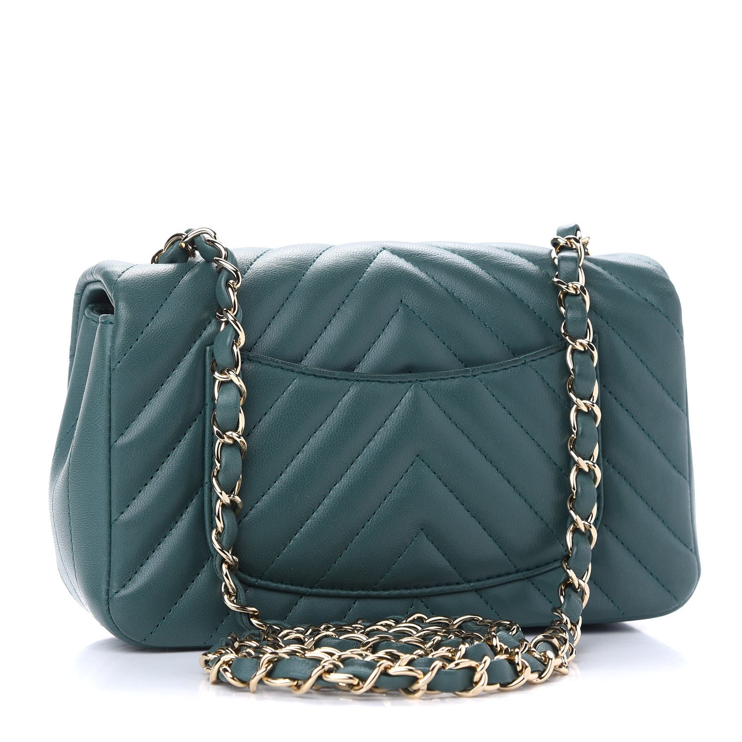 Chanel Lambskin Chevron Quilted Medium Single Flap Green 2 of 8