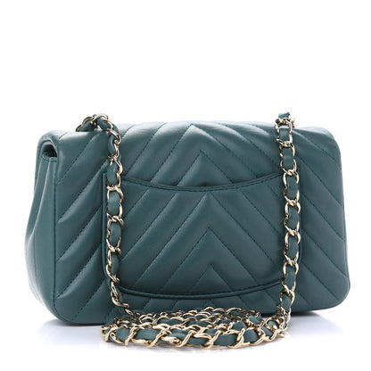 Chanel Lambskin Chevron Quilted Medium Single Flap Green 2 of 8