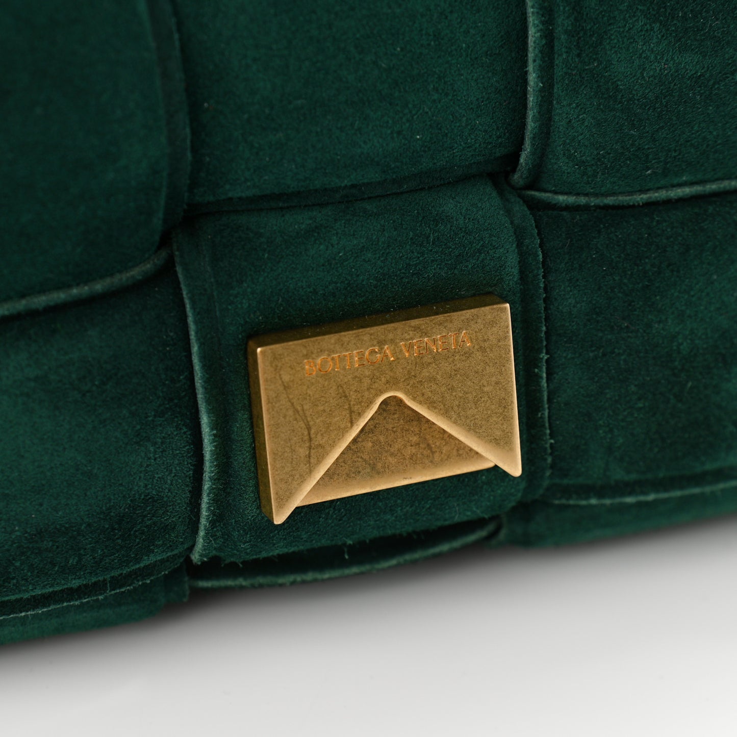 Suede Maxi Intrecciato Padded Chain Cassette Crossbody Bag Emerald Green