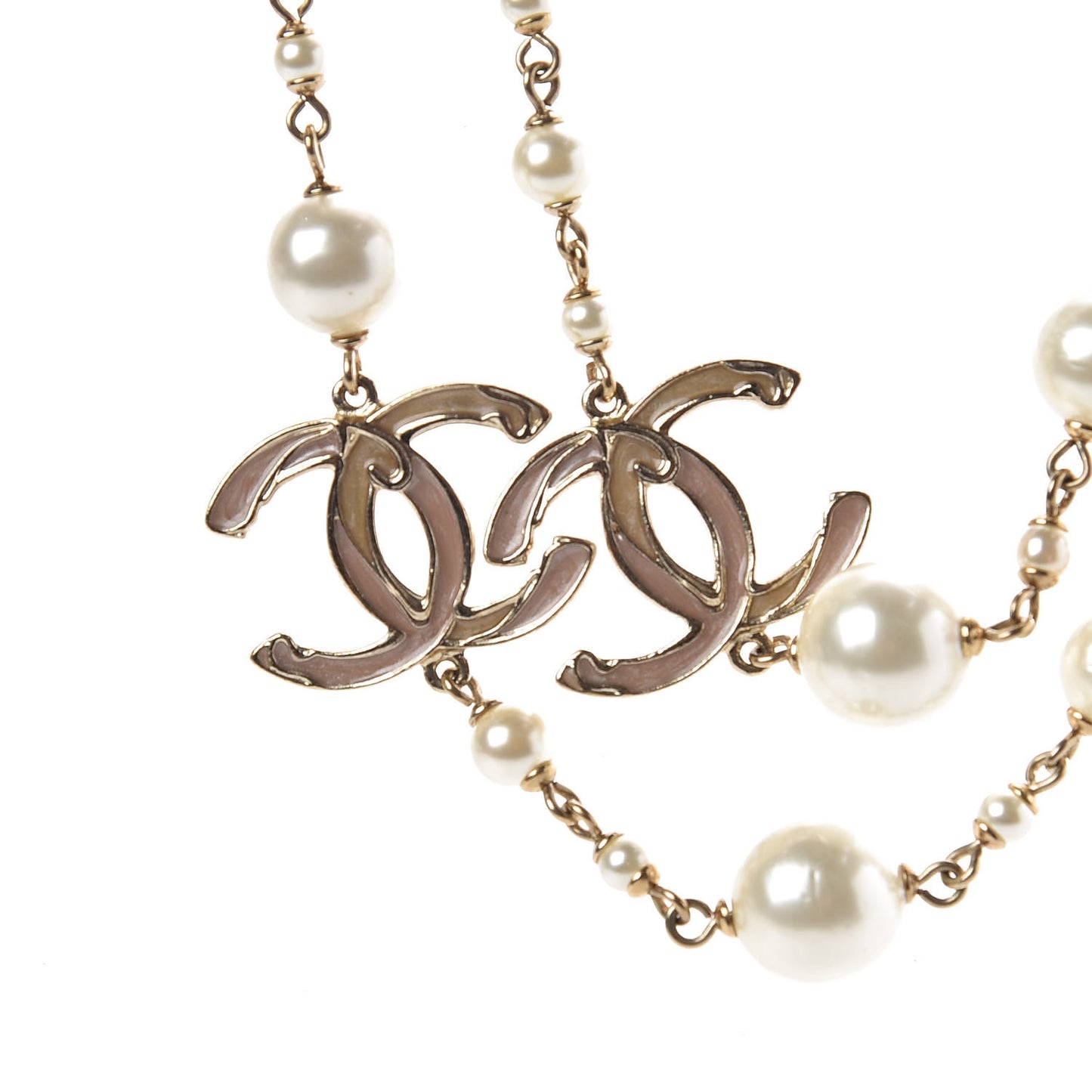 Pearl Enamel CC Long Necklace Gold