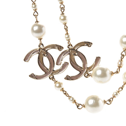 Chanel Pearl Enamel CC Long Necklace Gold 4 of 7