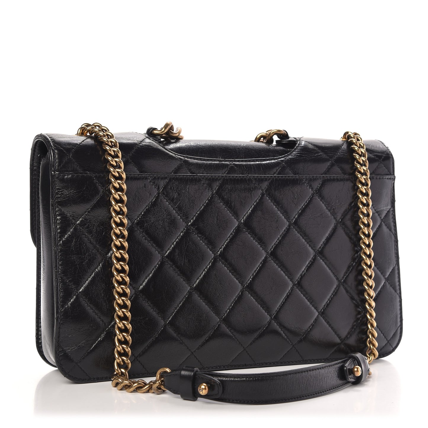 Glazed Calfskin Quilted Large Perfect Edge Flap Black