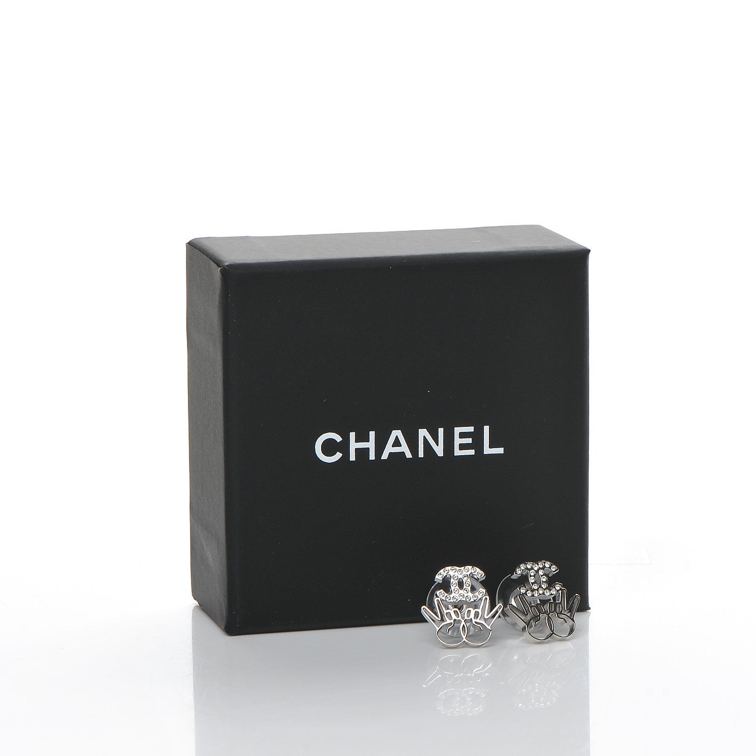 Chanel Crystal CC Peace Sign Emoji Earrings Silver 5 of 5