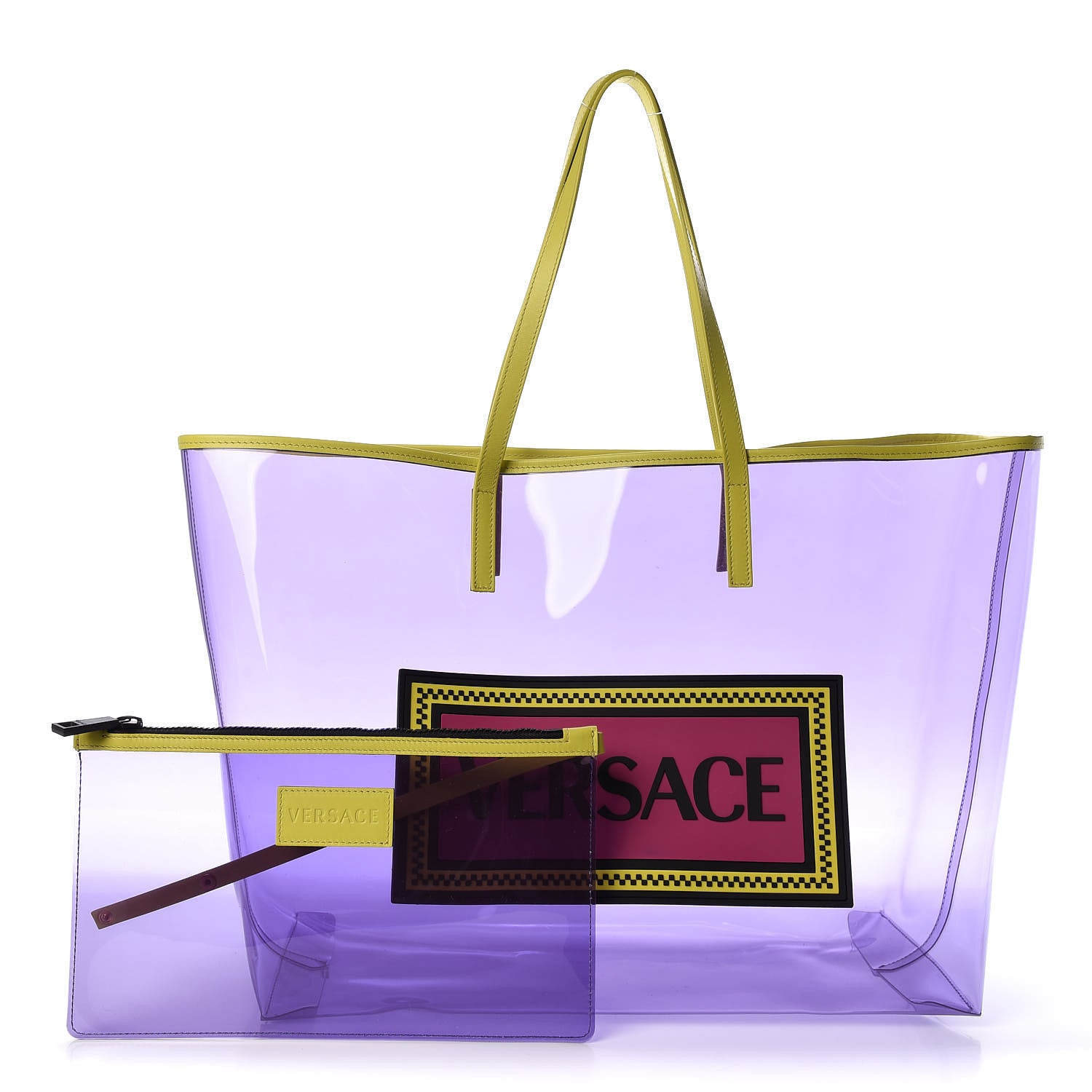 Versace Vinyl Calfskin 90s Logo Tote Purple Yellow 1 of 9