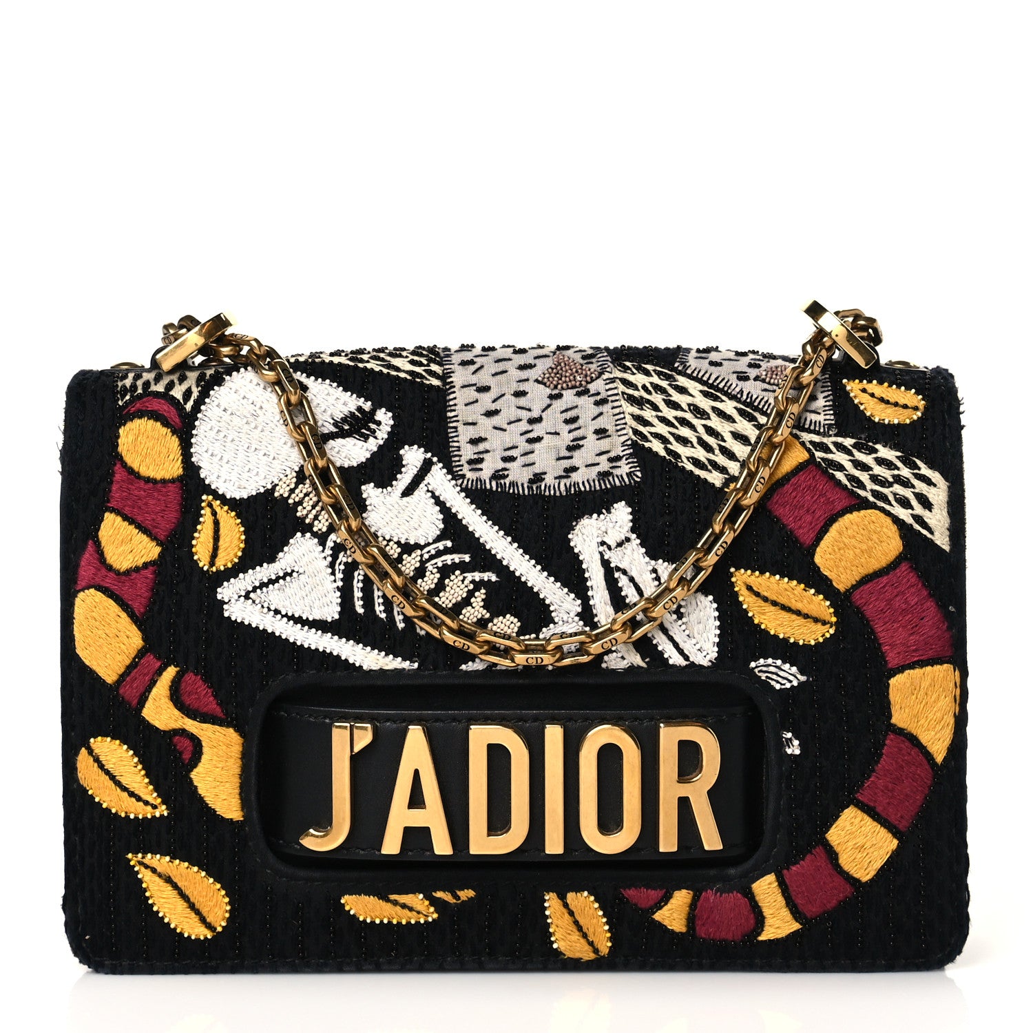 Christian Dior Canvas Embroidered Tarot J'Adior Chain Flap Bag Black Multicolor 1 of 9