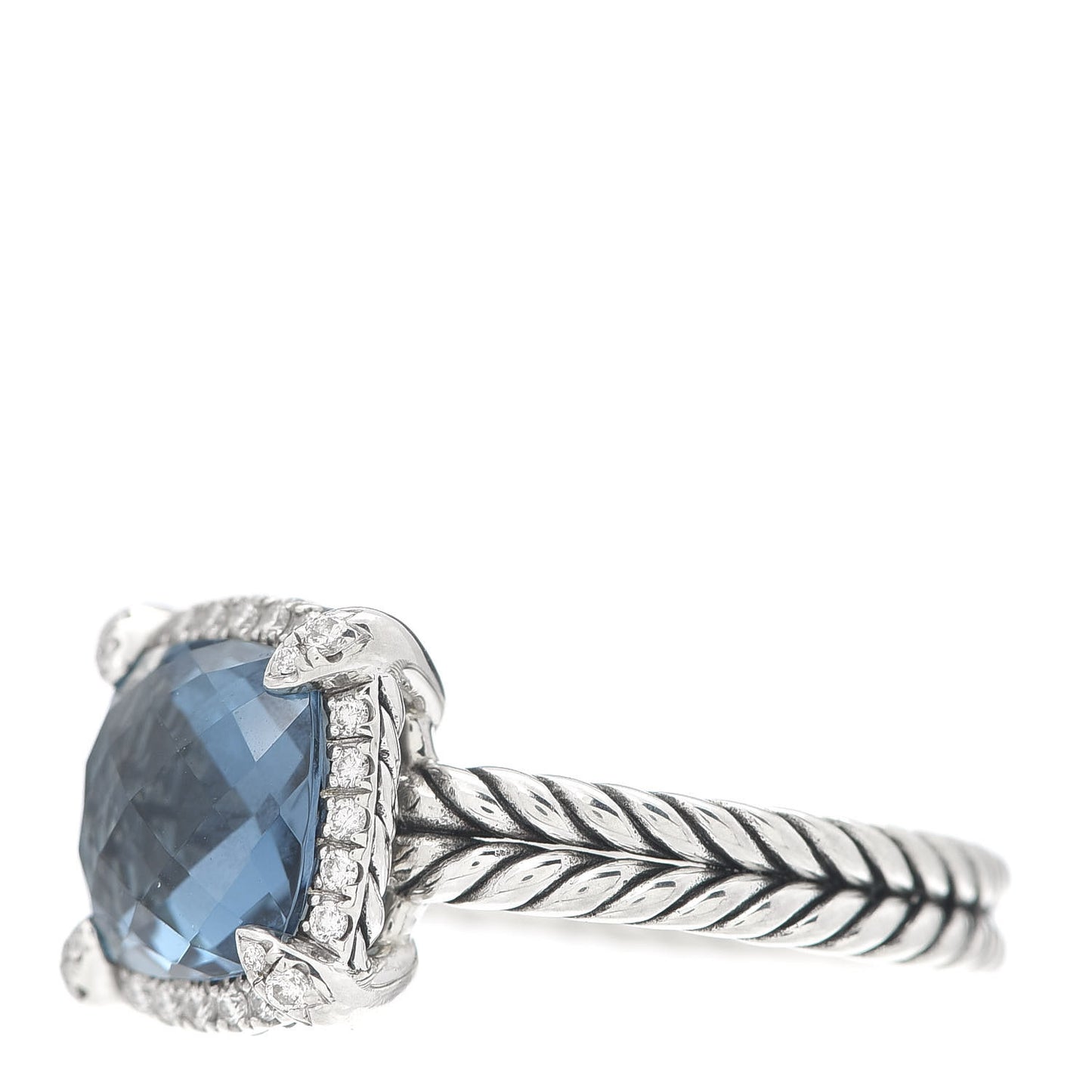 Sterling Silver Diamond Hampton Blue Topaz 9mm Chatelaine Pave Bezel Ring 59 8.75